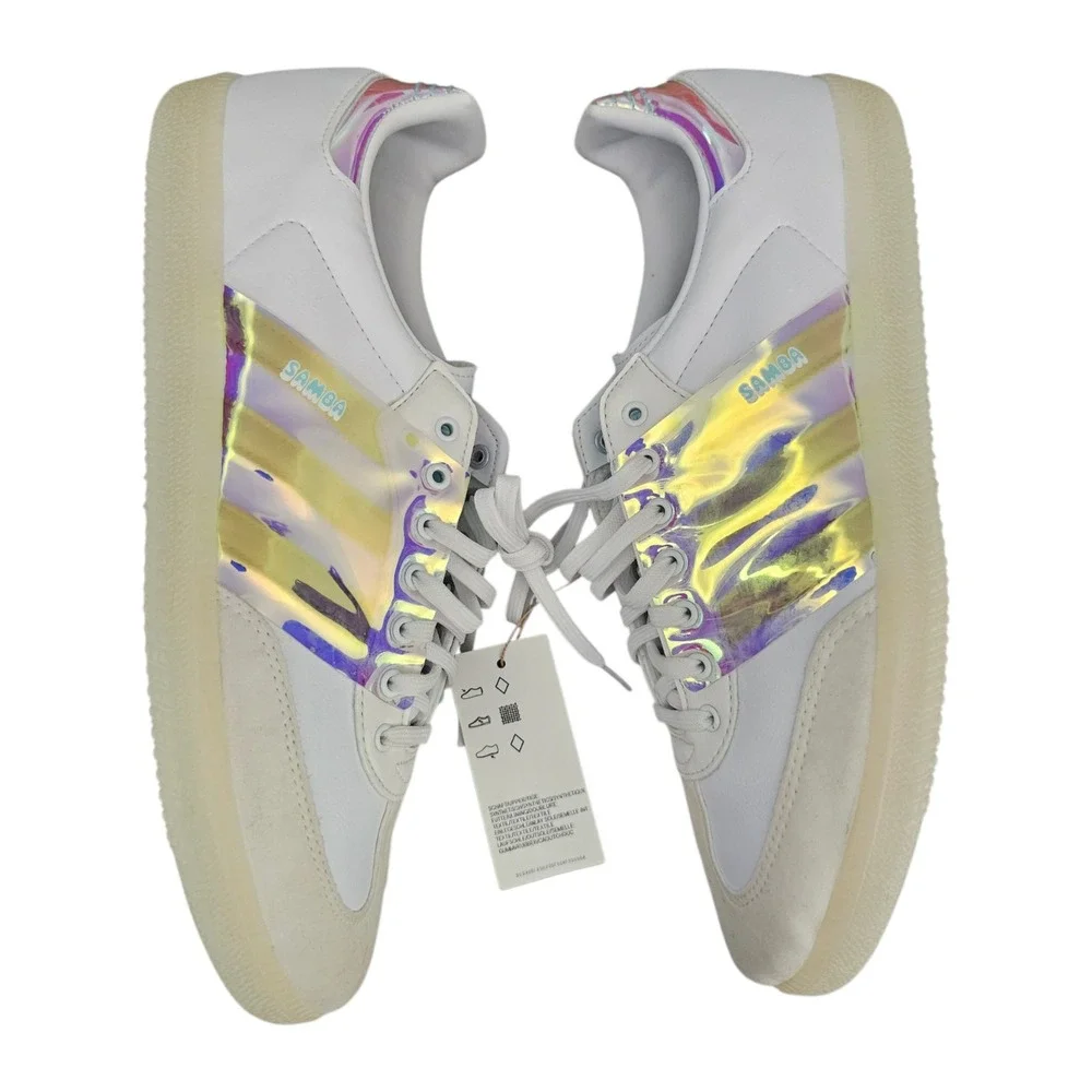 Adidas Mens Samba OG Size 10.5 White Iridescent Holographic Leather Sneakers